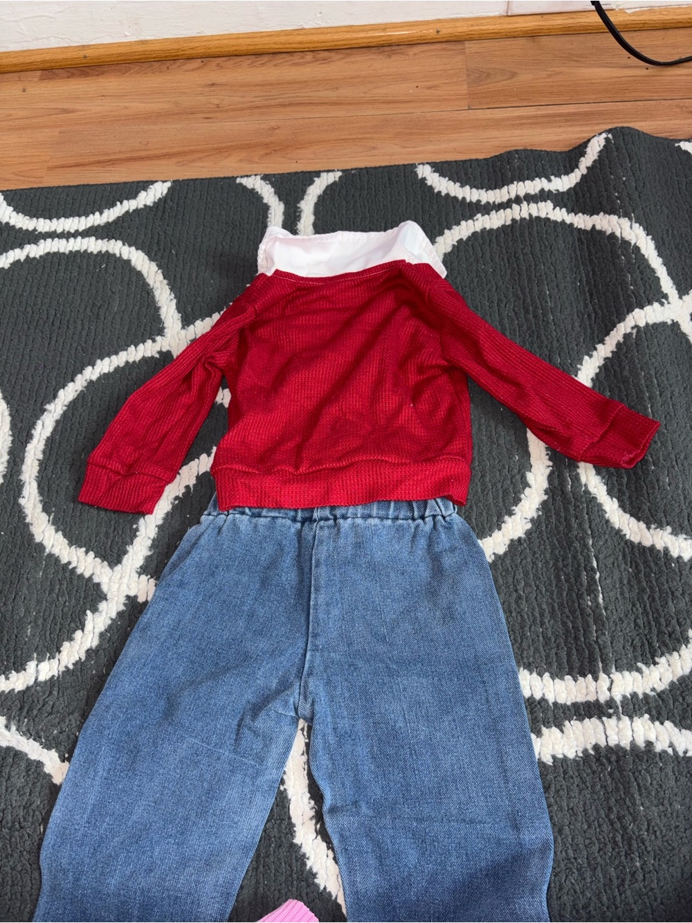 Kids Red Cherry Knit Top & Denim Pants Matching Set - Picture 2 of 2